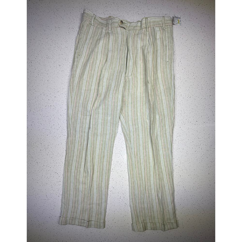 Alan Flusser Mens Linen Pants 38x32 NWT Green Striped Dress Casual Lightweight